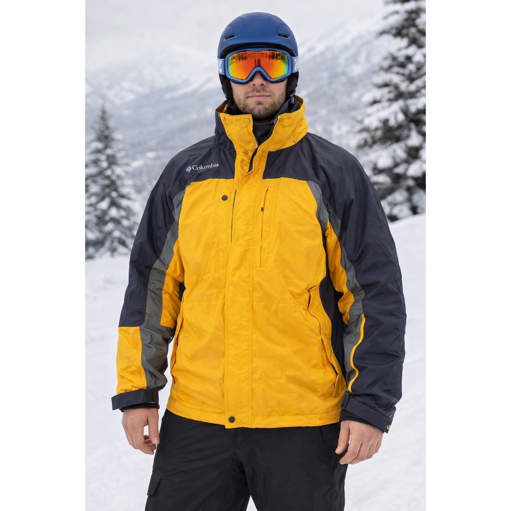 Vintage Columbia Fire Ridge Ski Jacket Shell Mens Large Yellow Grey SM7092